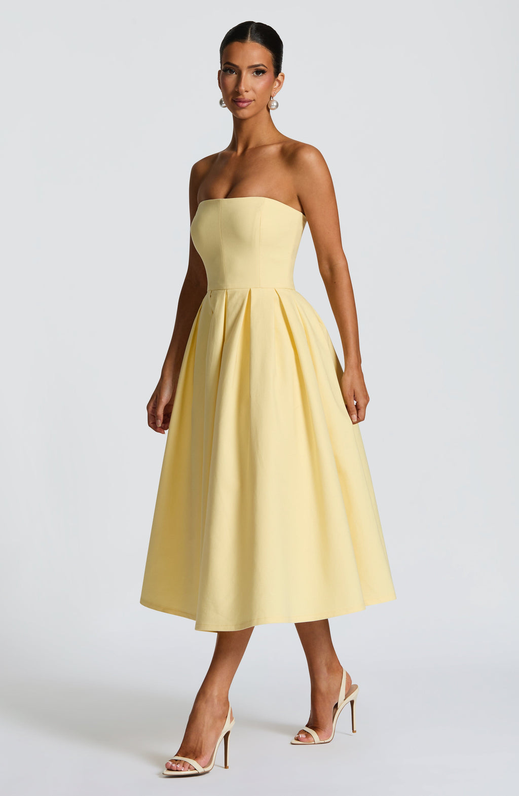 Capucine | Damen Trägerloses Midikleid – Zitronengelb