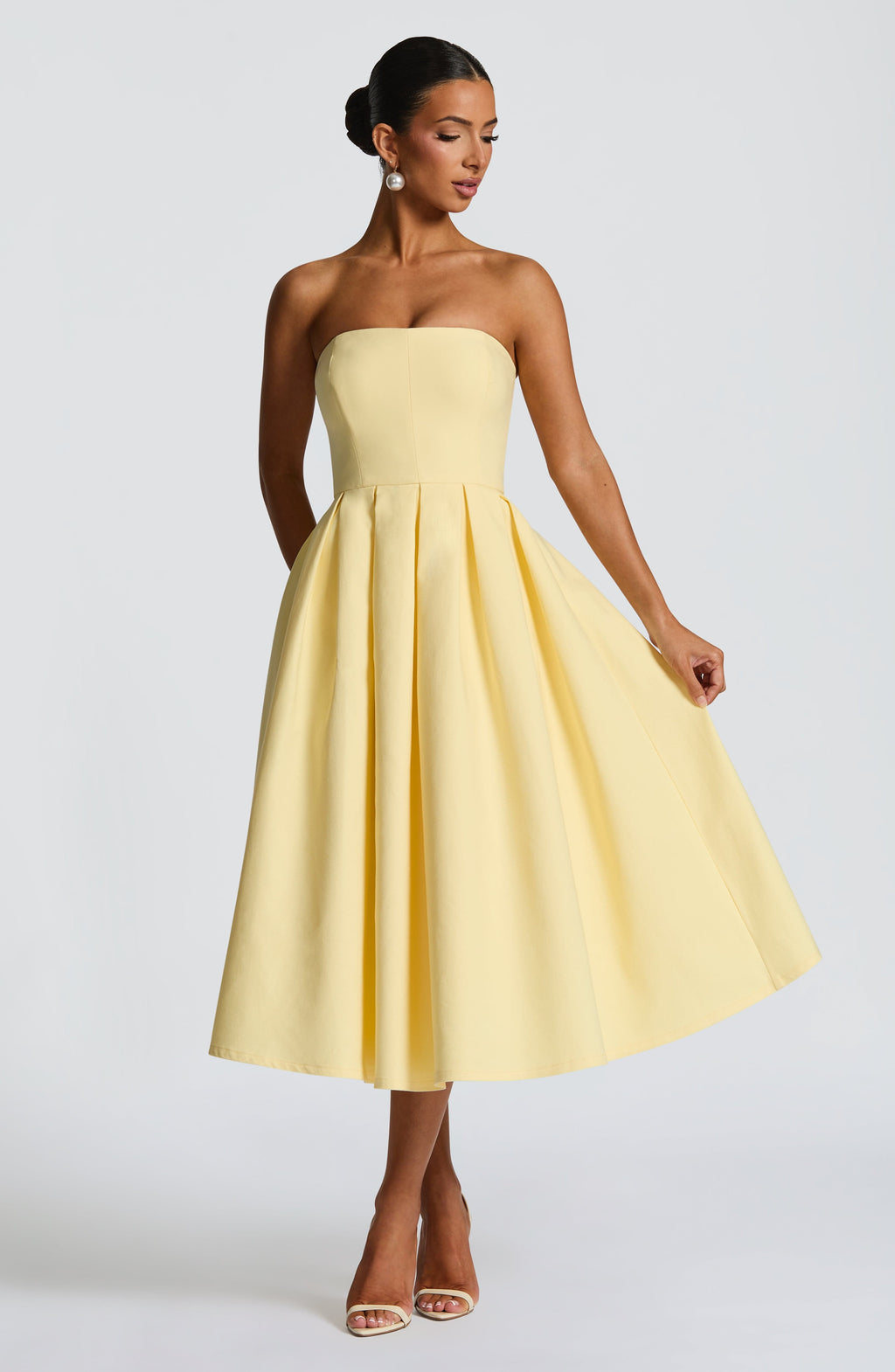 Capucine | Damen Trägerloses Midikleid – Zitronengelb