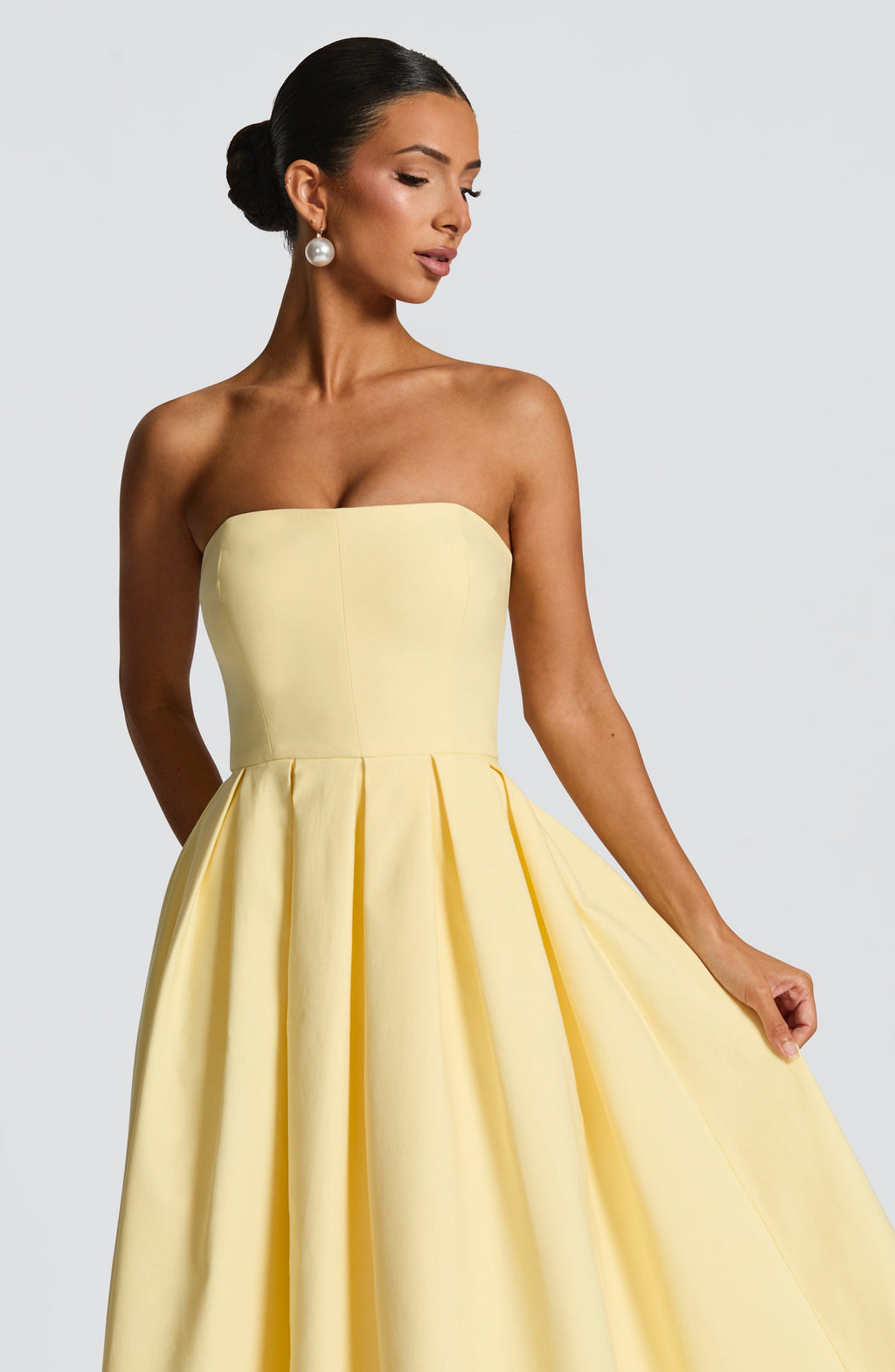 Capucine | Damen Trägerloses Midikleid – Zitronengelb