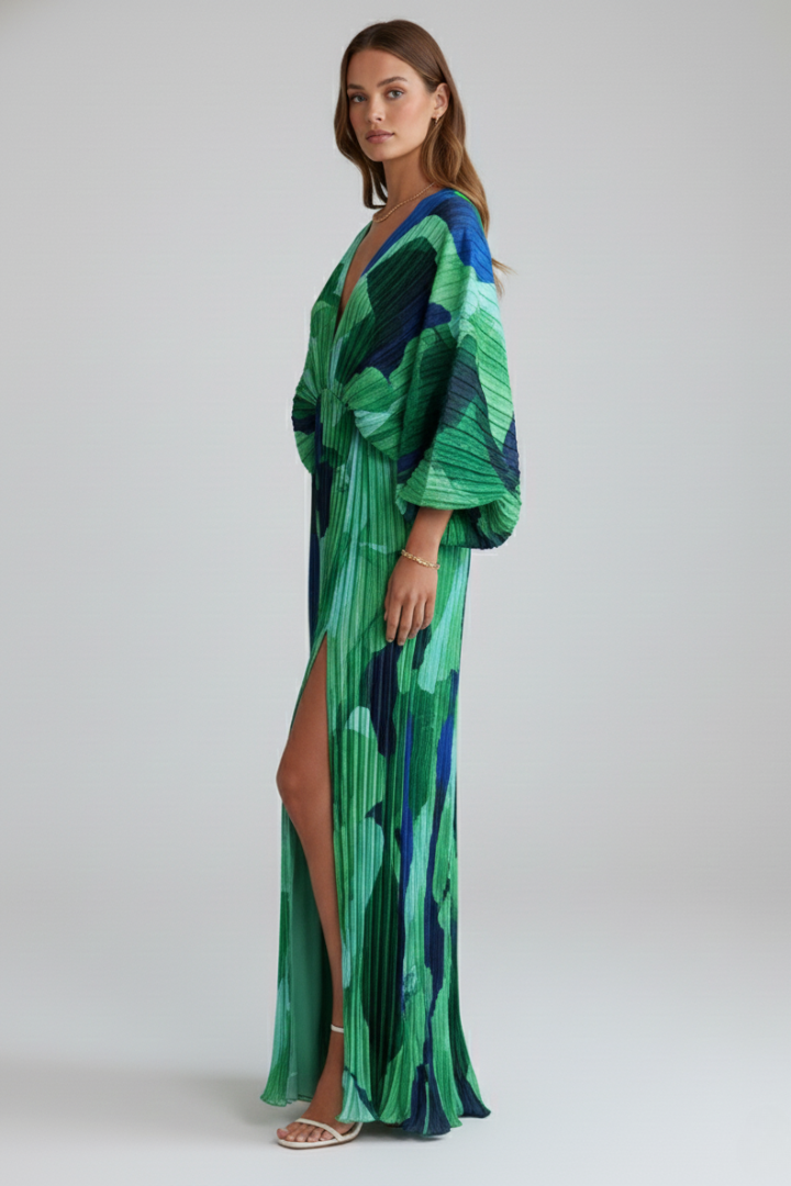 Eleonore | Damen Wickel Maxikleid V-Ausschnitt Langarm