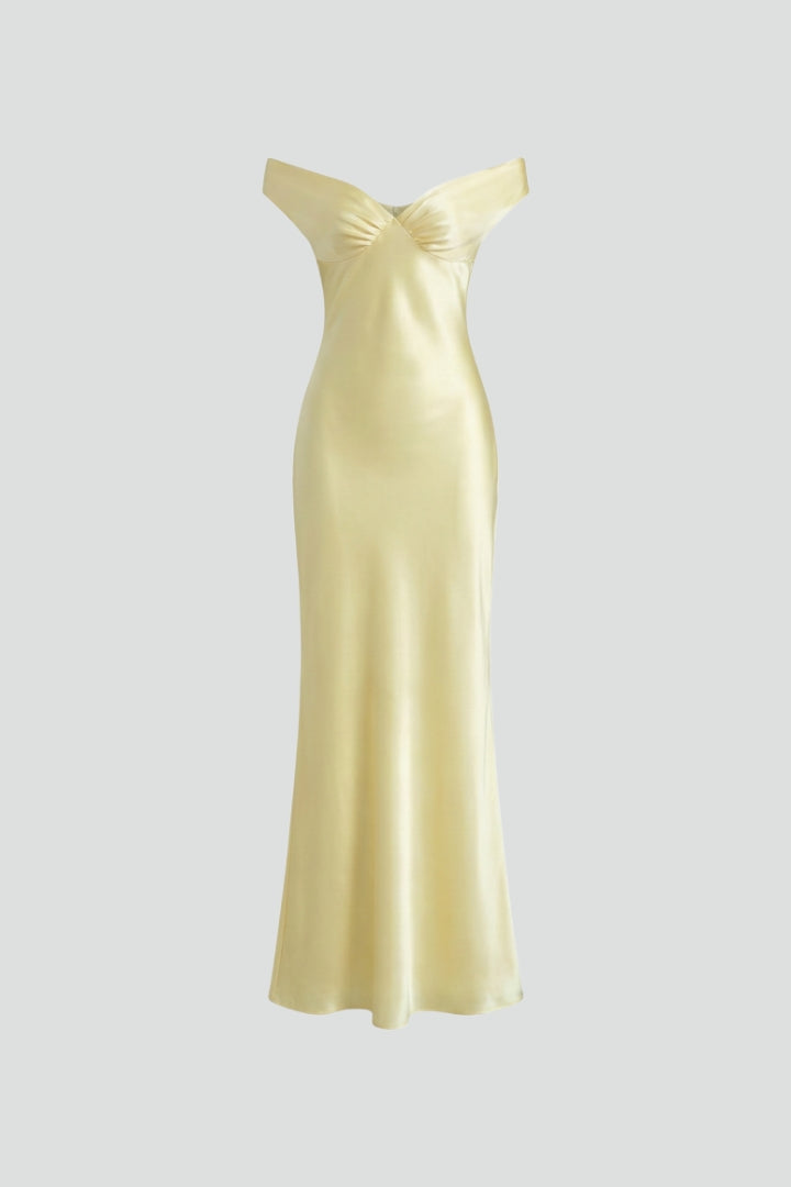 Estelle | Damen Off-Shoulder Maxikleid in Champagner