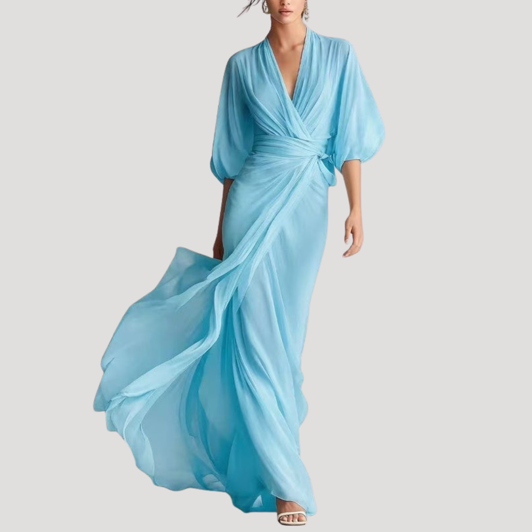 Estelle | Damen Wickel Maxikleid mit 3/4 Ärmeln