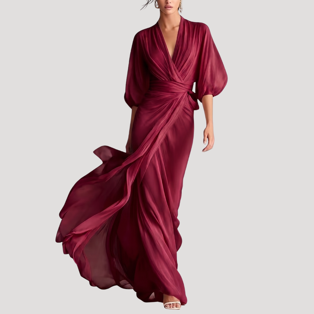 Estelle | Damen Wickel Maxikleid mit 3/4 Ärmeln