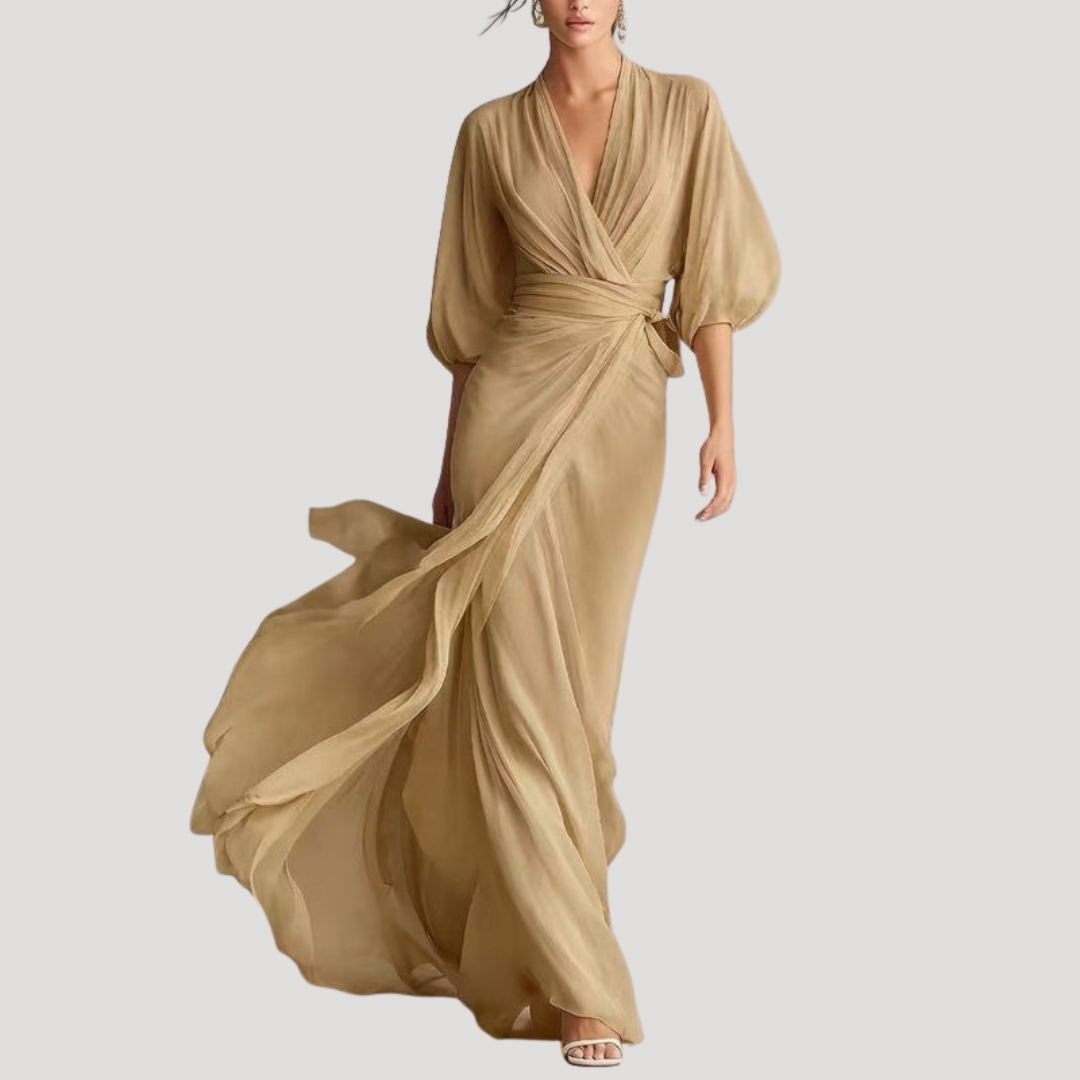 Estelle | Damen Wickel Maxikleid mit 3/4 Ärmeln