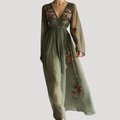 Fiona | Damen V-Ausschnitt Blumen Maxikleid mit Empire-Taille
