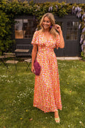 Frieda | Damen Blumenprint Maxikleid V-Ausschnitt
