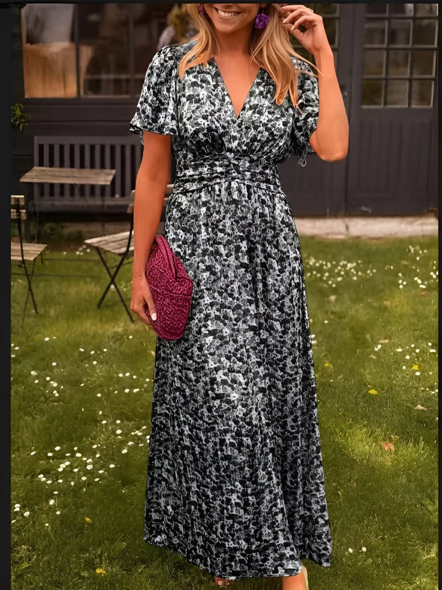 Frieda | Damen Blumenprint Maxikleid V-Ausschnitt