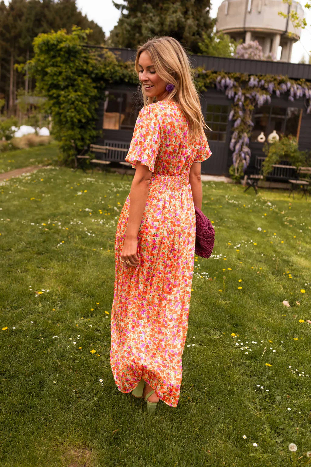 Frieda | Damen Blumenprint Maxikleid V-Ausschnitt