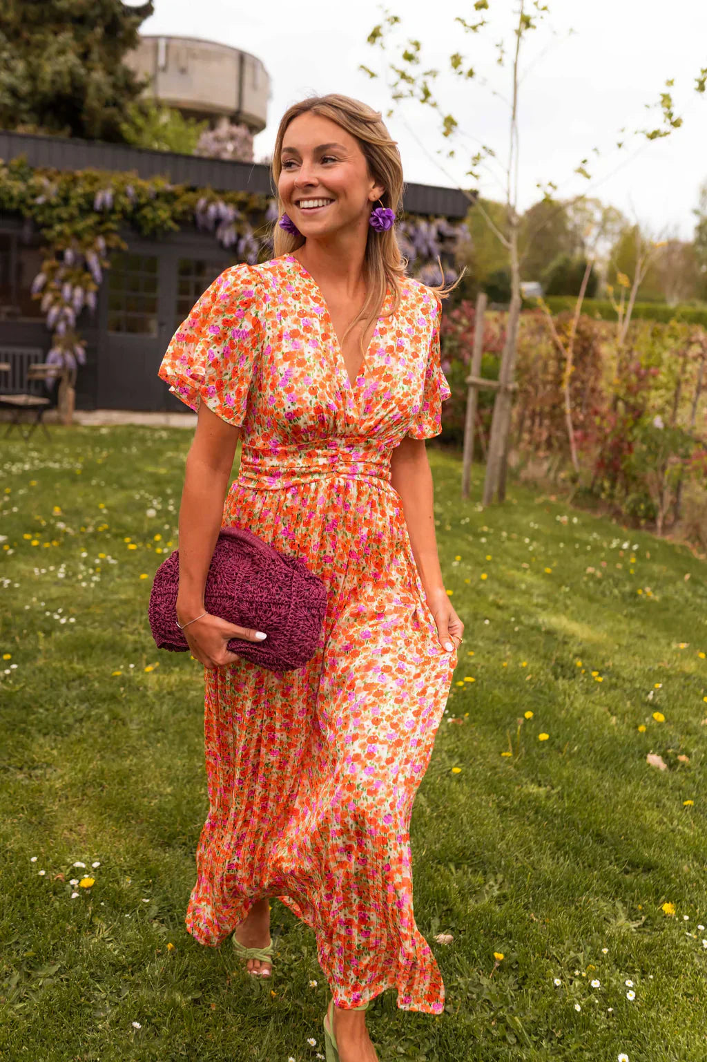 Frieda | Damen Blumenprint Maxikleid V-Ausschnitt