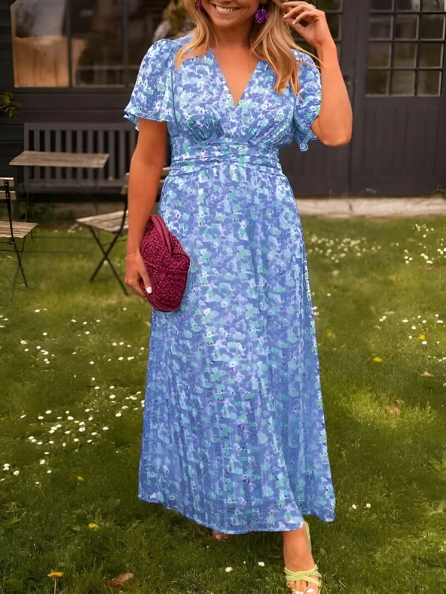 Frieda | Damen Blumenprint Maxikleid V-Ausschnitt