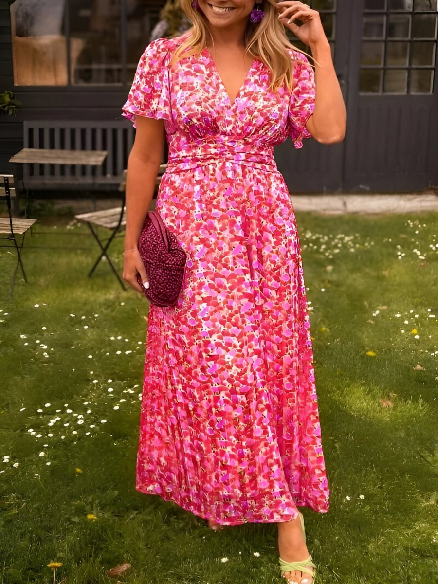 Frieda | Damen Blumenprint Maxikleid V-Ausschnitt