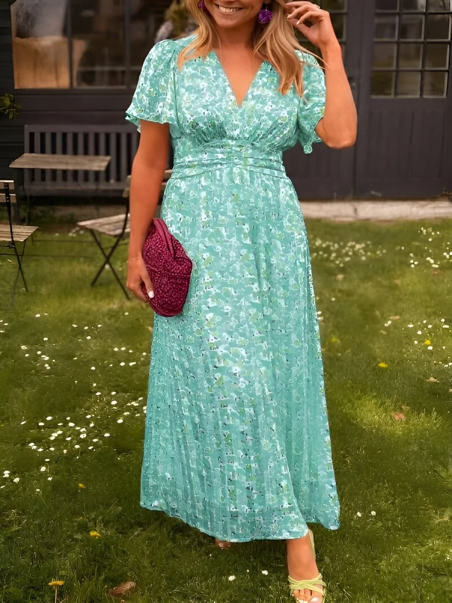 Frieda | Damen Blumenprint Maxikleid V-Ausschnitt