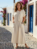 Gundula | Damen Rundausschnitt Kurzarm Maxikleid