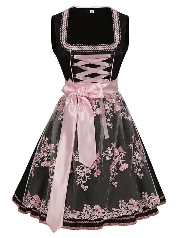 Theresa | Damen Dirndl mit Schnürung und Blumen Schürze