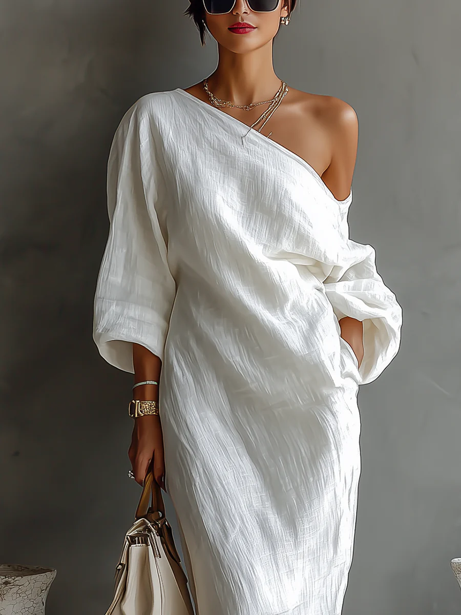 Isadora | Damen Ein-Schulter Langarm Maxikleid