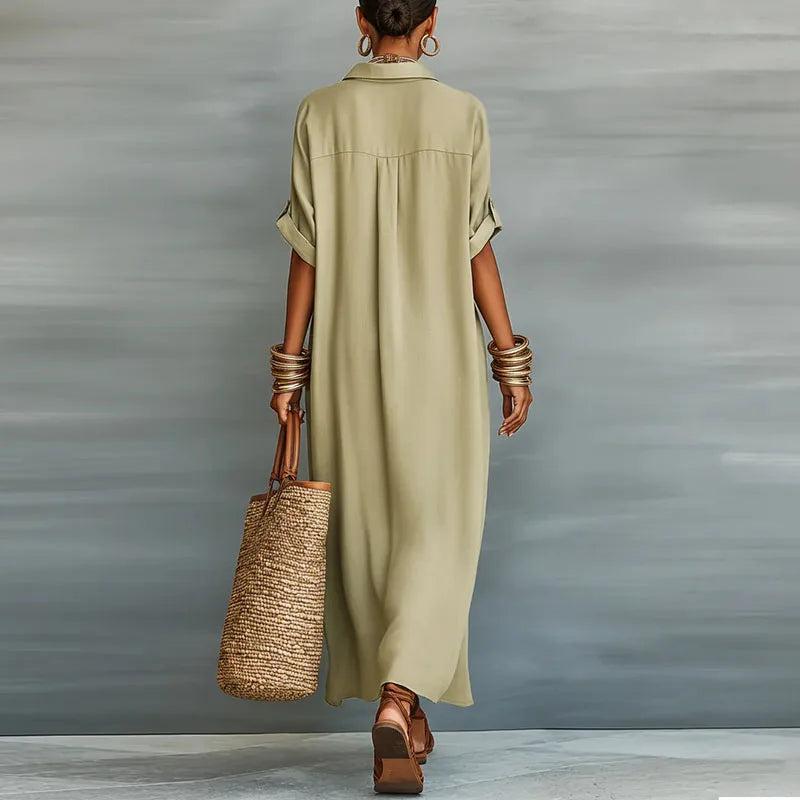 Kassiopeia | Damen Hemdkleid mit Knopfleiste Maxi
