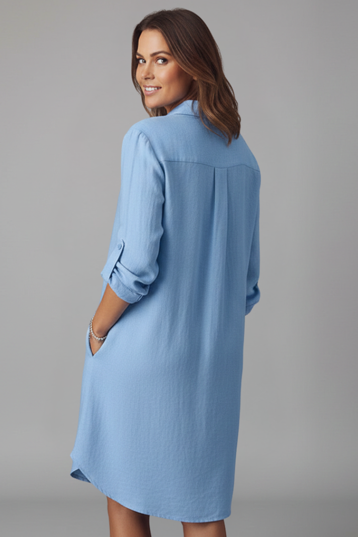 Leandra | Damen Hemdblusenkleid mit Langarm