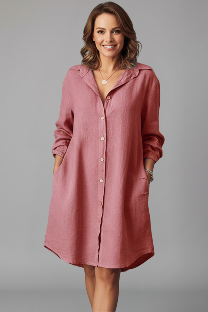Leandra | Damen Hemdblusenkleid mit Langarm