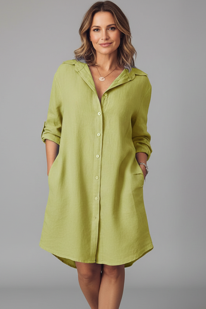Leandra | Damen Hemdblusenkleid mit Langarm