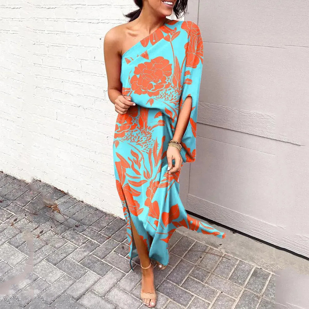 Leonie | Damen One-Shoulder Blumenprint Maxikleid