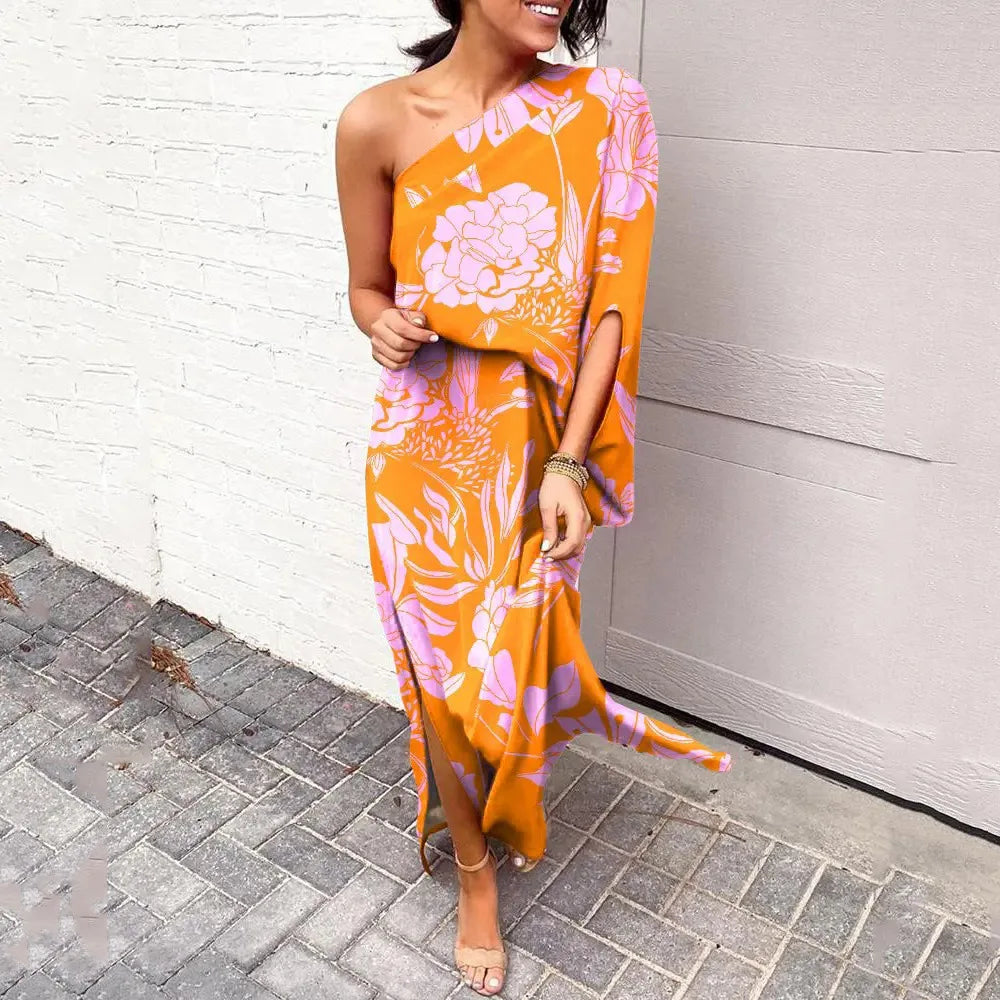 Leonie | Damen One-Shoulder Blumenprint Maxikleid