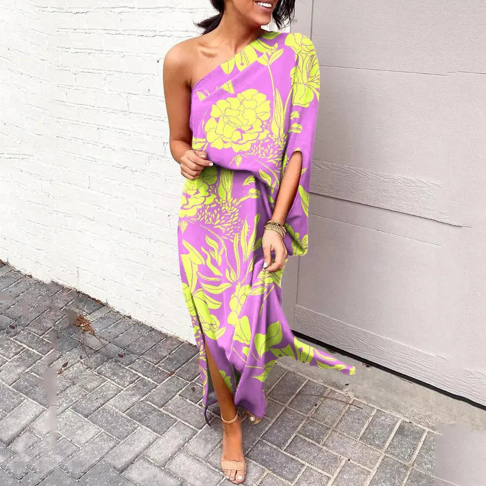 Leonie | Damen One-Shoulder Blumenprint Maxikleid