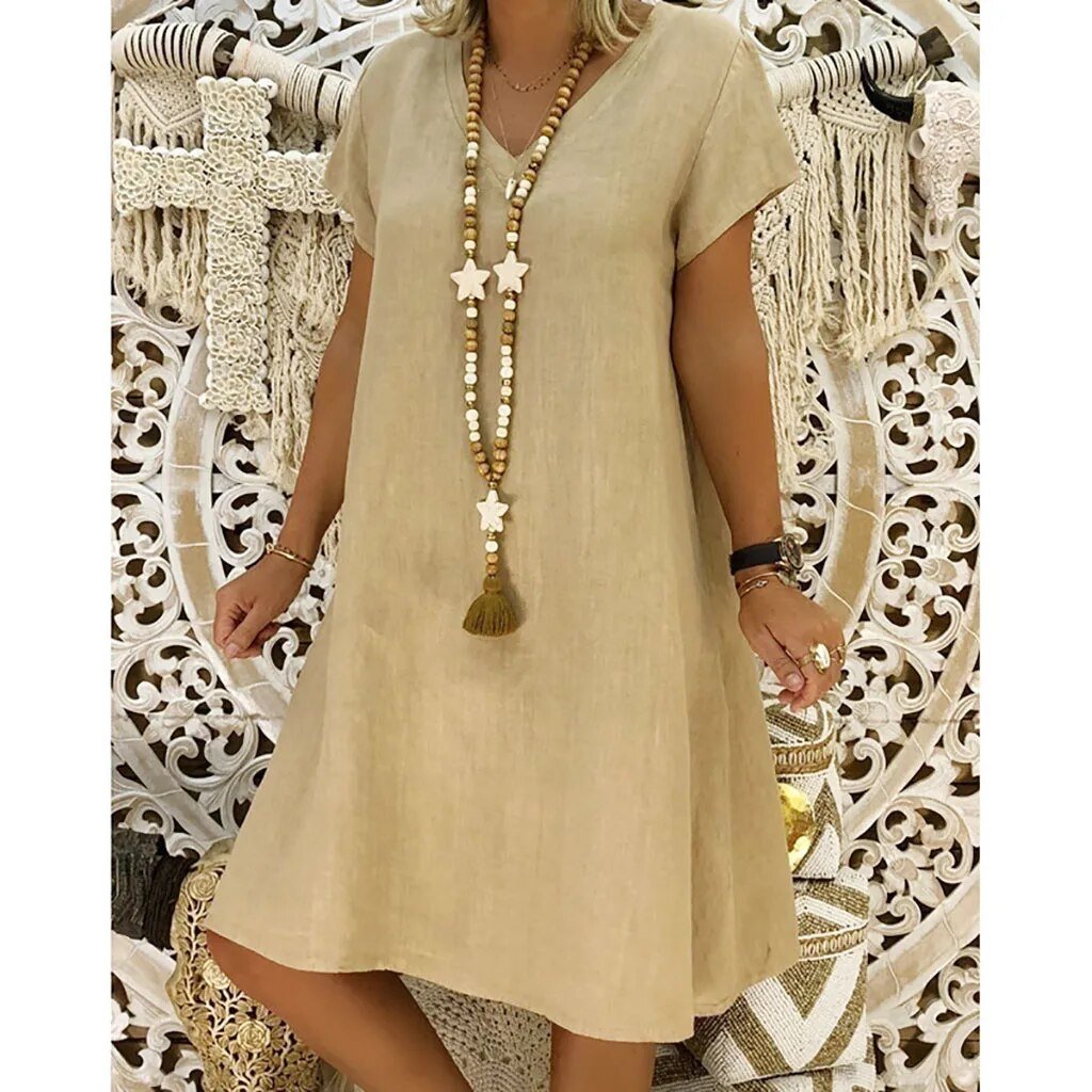 Leonora | Damen V-Ausschnitt Kurzarm Mini Kleid