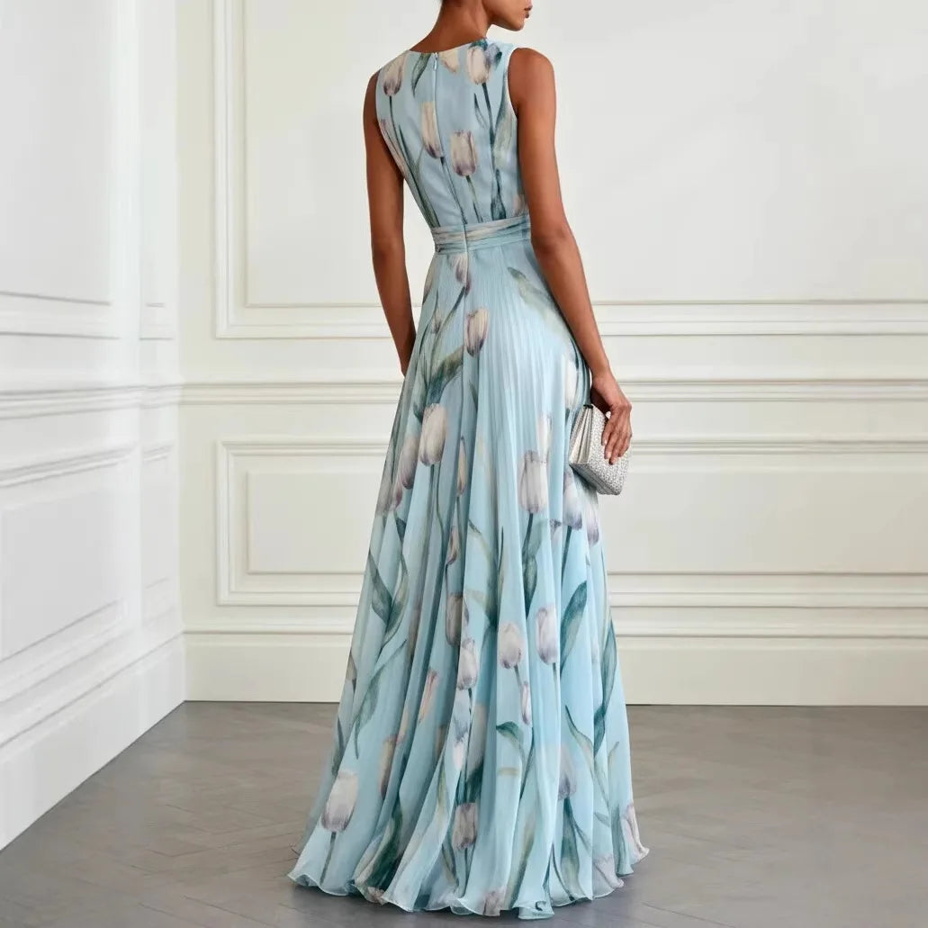 Mathilde | Damen V-Ausschnitt Maxikleid Blumenmuster