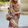Milena | Damen Paisley Mini Kleid Langarm V-Ausschnitt