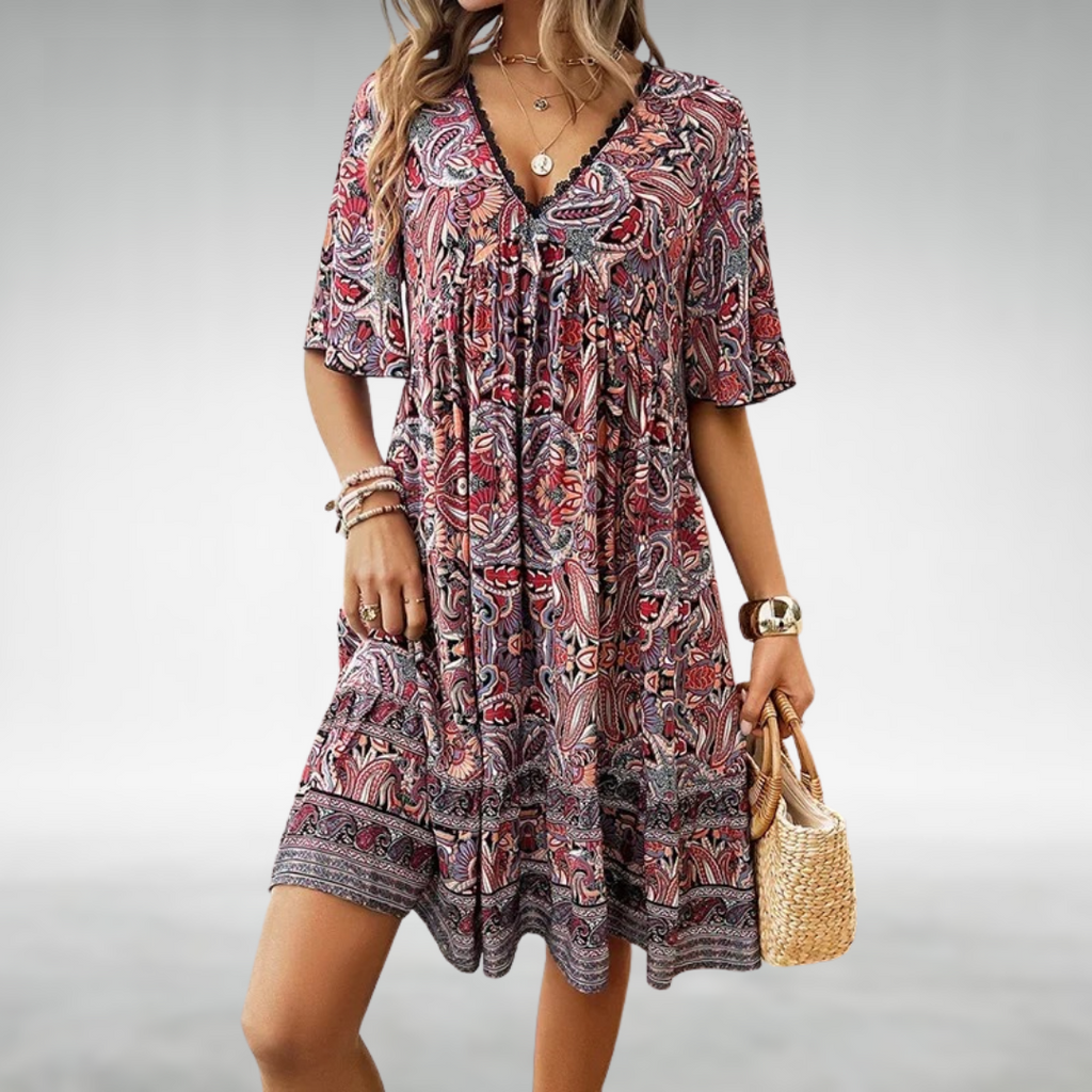 Ottilia | Damen Boho V-Ausschnitt Minikleid