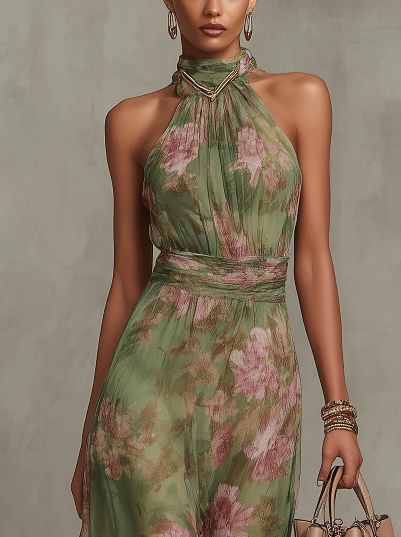 Rosabelle | Damen Neckholder Blumendruck Maxikleid