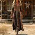 Rosmarie | Damen Boho Patchwork Langarm Maxikleid
