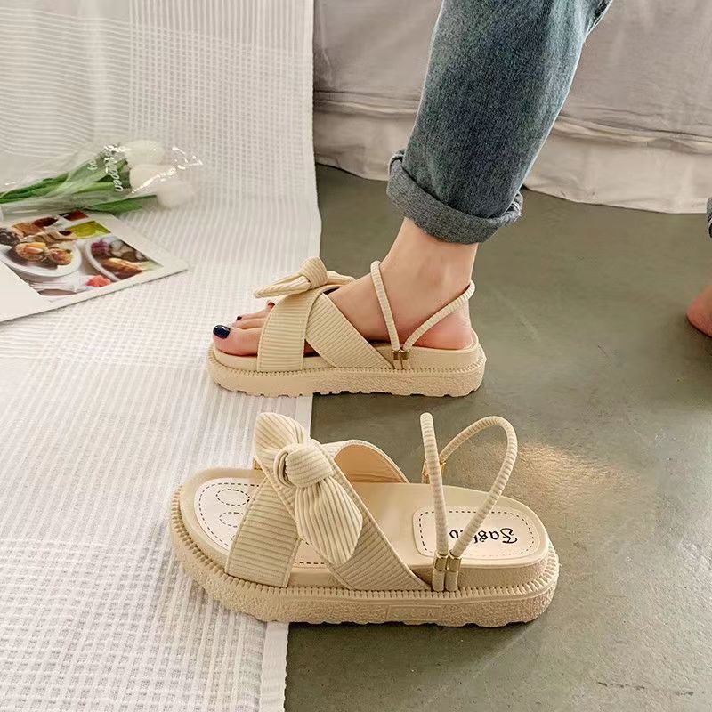 Sandalen Damen mit Zehensteg und dekorativer Schleife