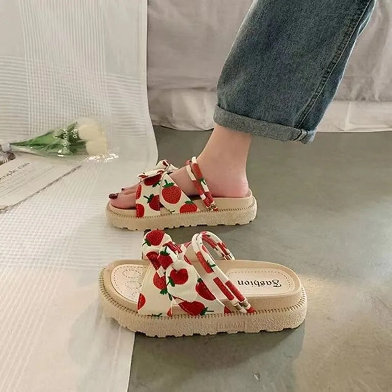 Sandalen Damen mit Zehensteg und dekorativer Schleife
