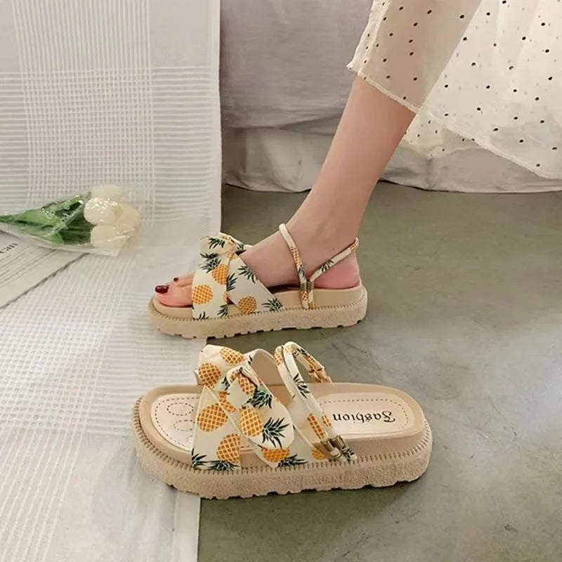 Sandalen Damen mit Zehensteg und dekorativer Schleife