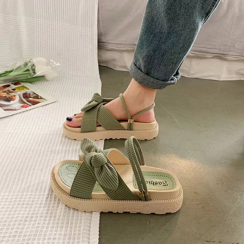 Sandalen Damen mit Zehensteg und dekorativer Schleife