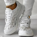 Sneaker Damen mit Floralem Spitzenmuster Schnürsenkel und Gerillter Außensohle