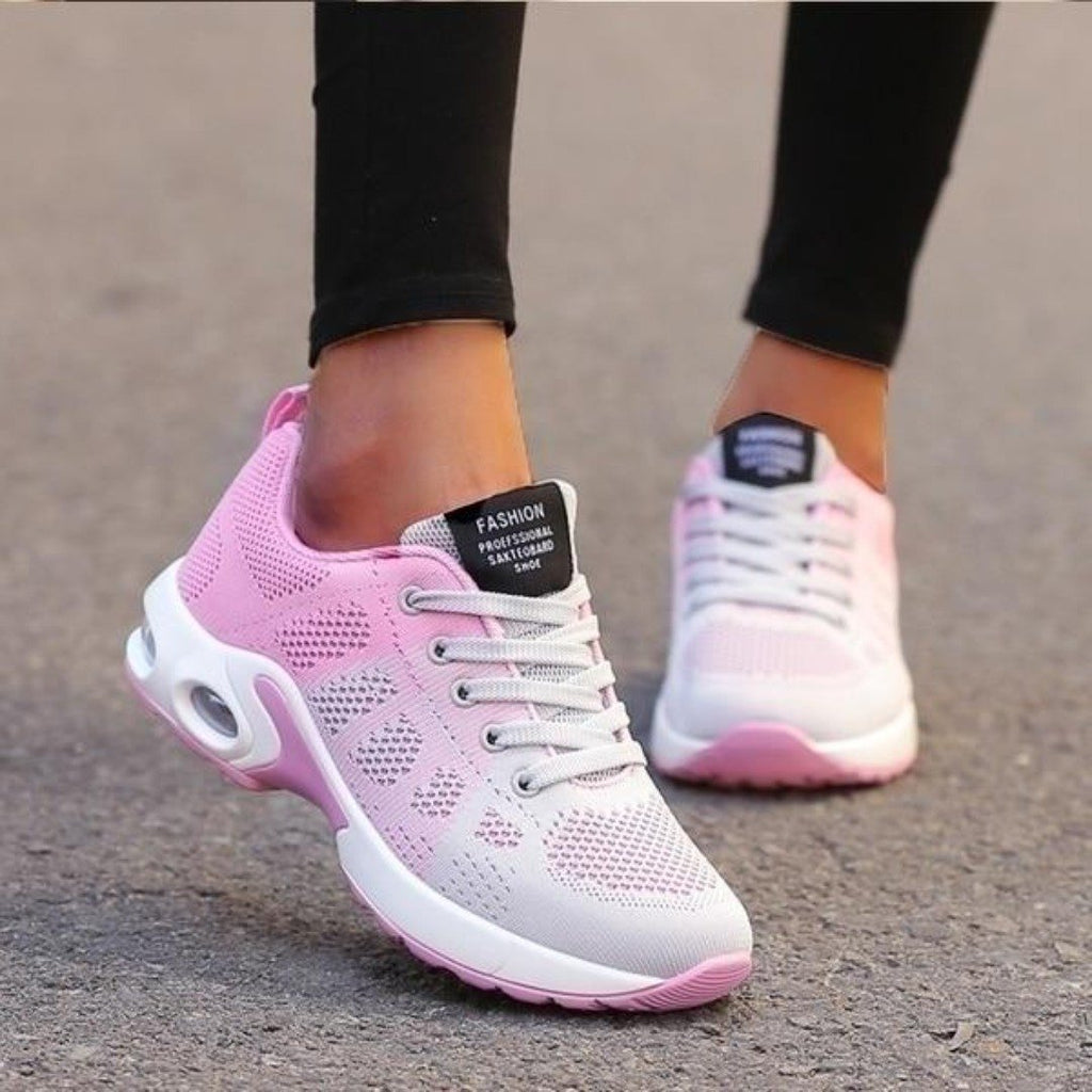 Sneaker Damen mit Schnürsenkel Netzartiger Oberfläche und Luftkissenabsatz