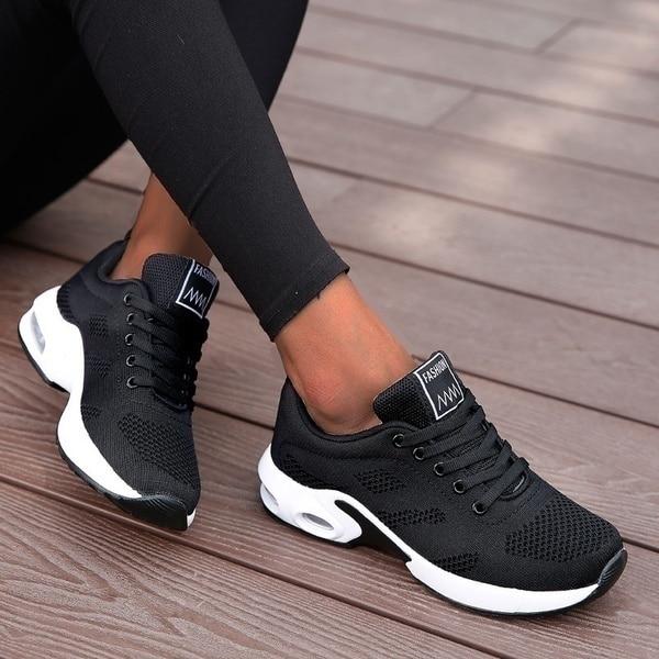 Sneaker Damen mit Schnürsenkel Netzartiger Oberfläche und Luftkissenabsatz