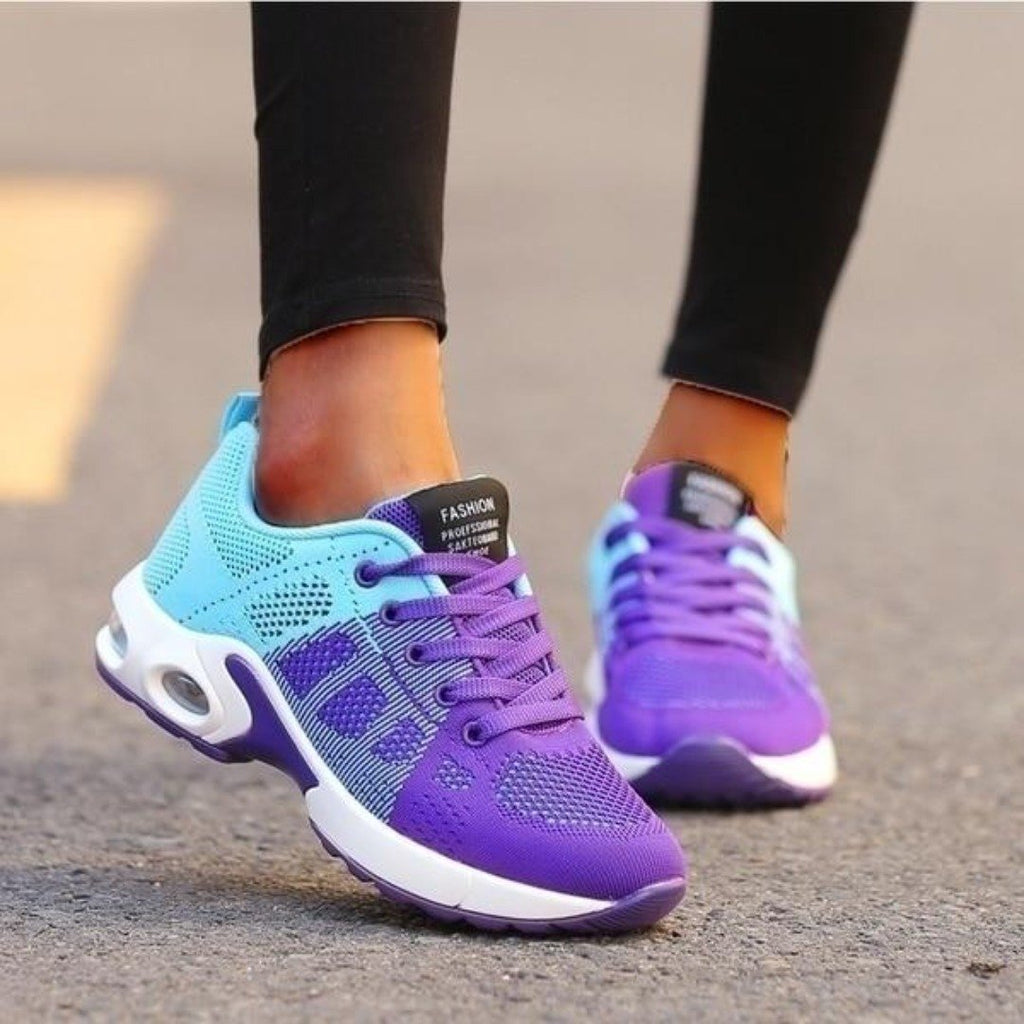 Sneaker Damen mit Schnürsenkel Netzartiger Oberfläche und Luftkissenabsatz