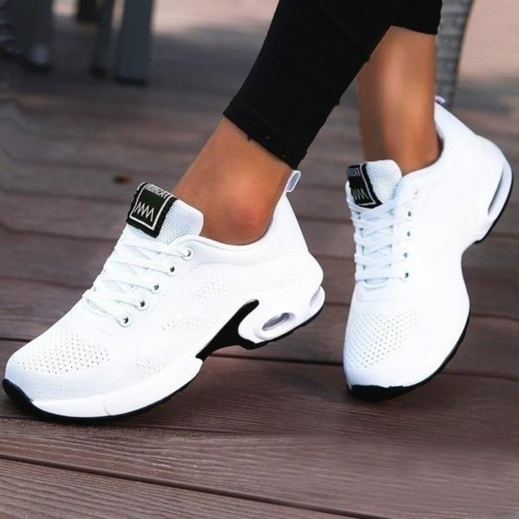 Sneaker Damen mit Schnürsenkel Netzartiger Oberfläche und Luftkissenabsatz