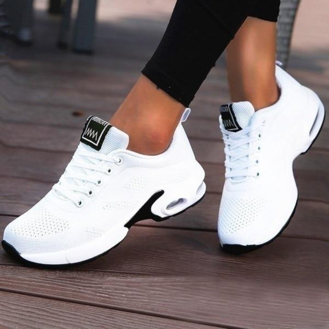Sneaker Damen mit Schnürsenkel Netzartiger Oberfläche und Luftkissenabsatz