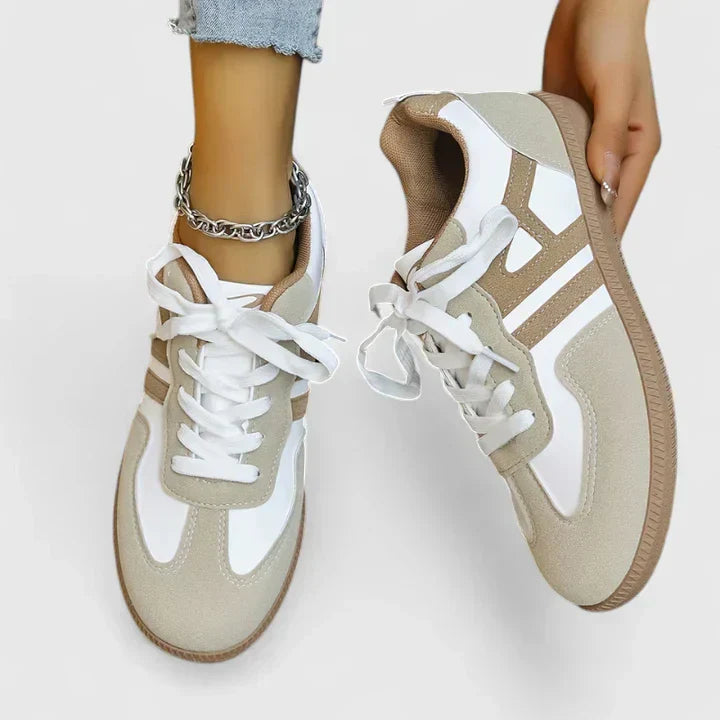 Sneaker Damen mit Schnürung und Kontrastbesatz und Gummisohle
