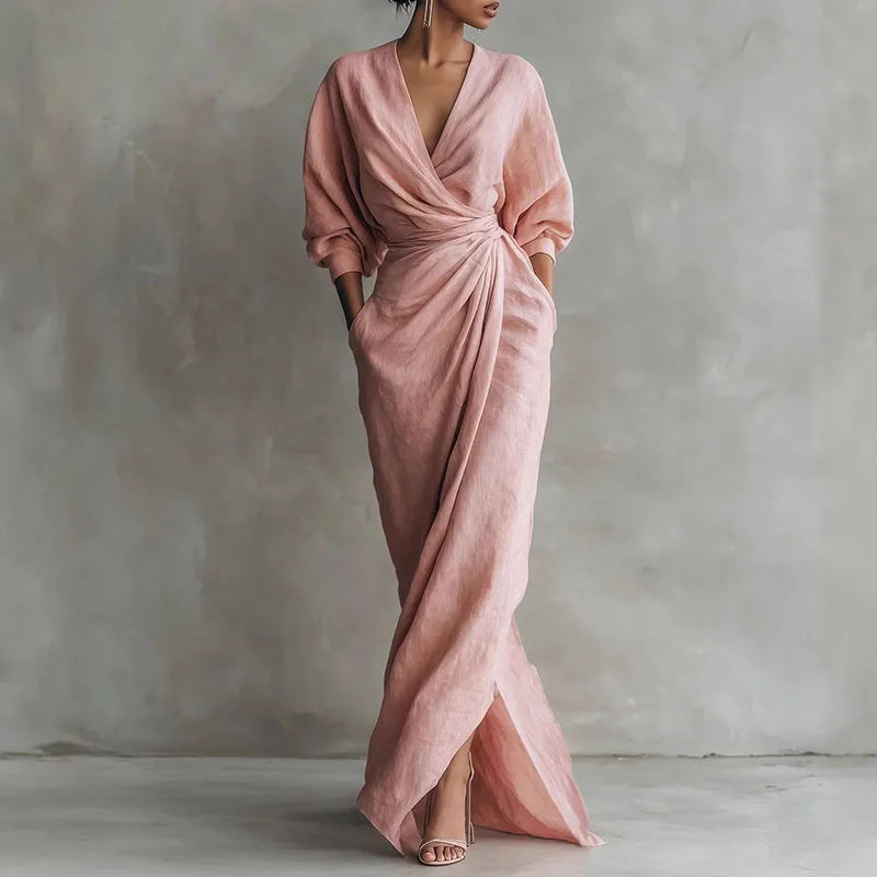 Solange | Damen V-Ausschnitt Langarm Wickelkleid