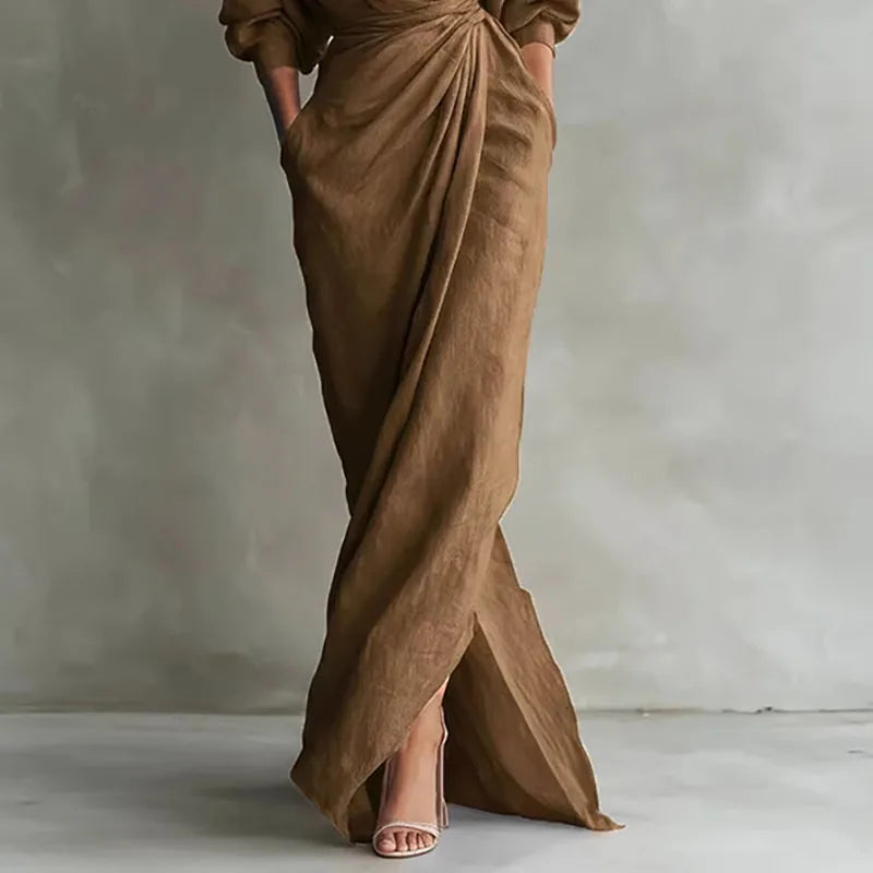 Solange | Damen V-Ausschnitt Langarm Wickelkleid