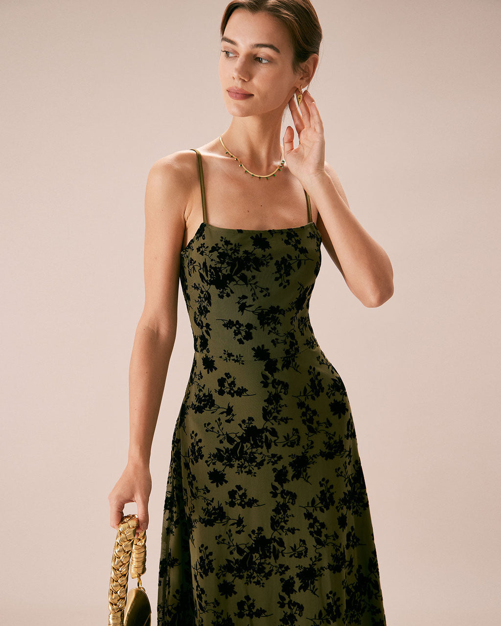 Helena | Damen Floral-Midikleid in A-Linie – Grün