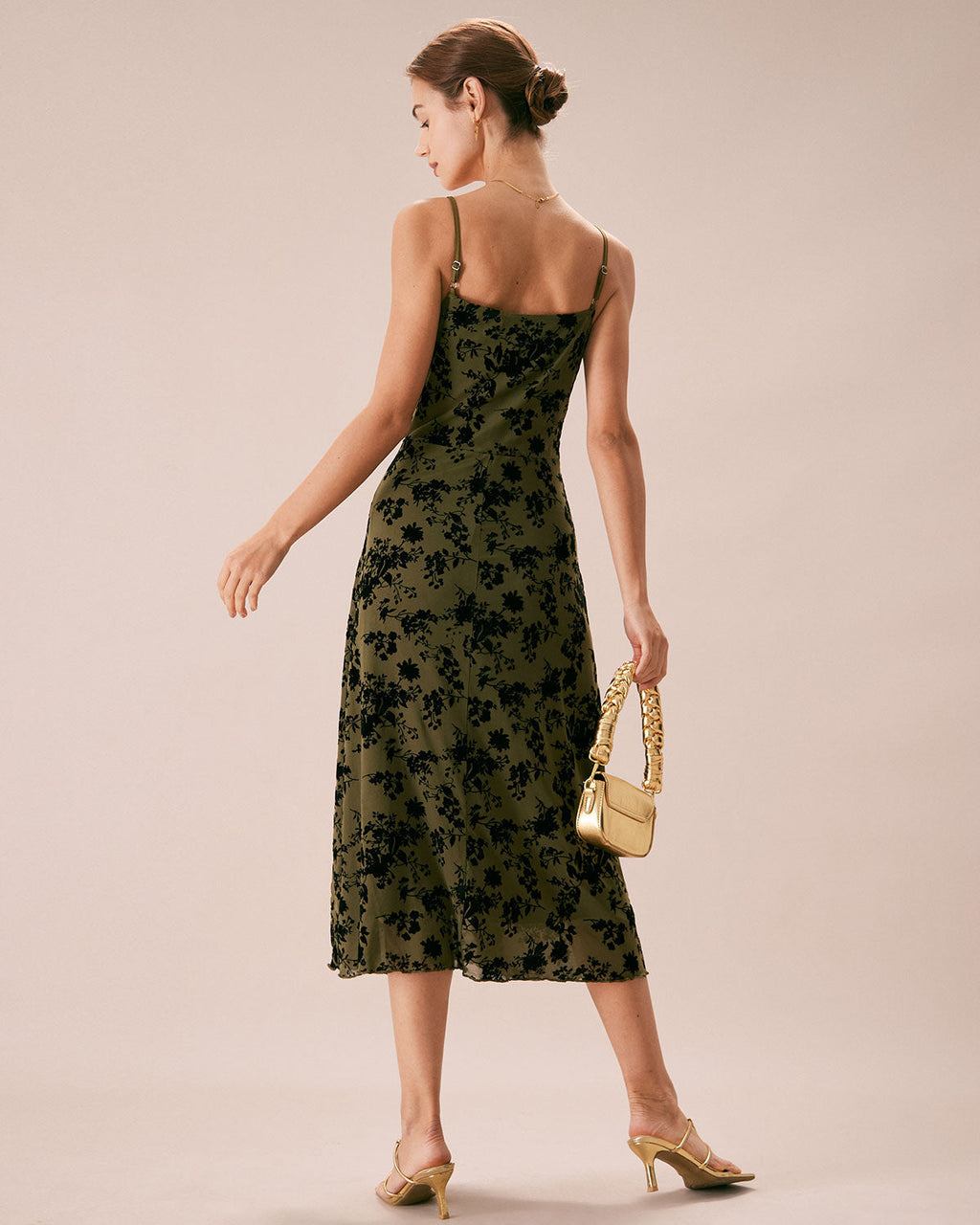 Helena | Damen Floral-Midikleid in A-Linie – Grün
