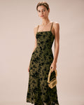 Helena | Damen Floral-Midikleid in A-Linie – Grün