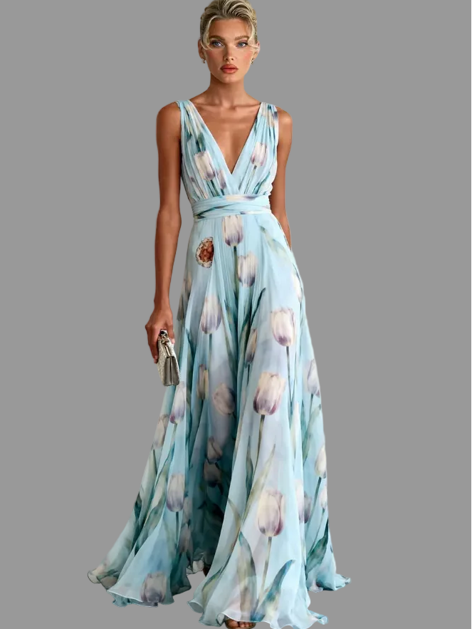 Tove | Damen Ärmelloses Blumenkleid Maxikleid