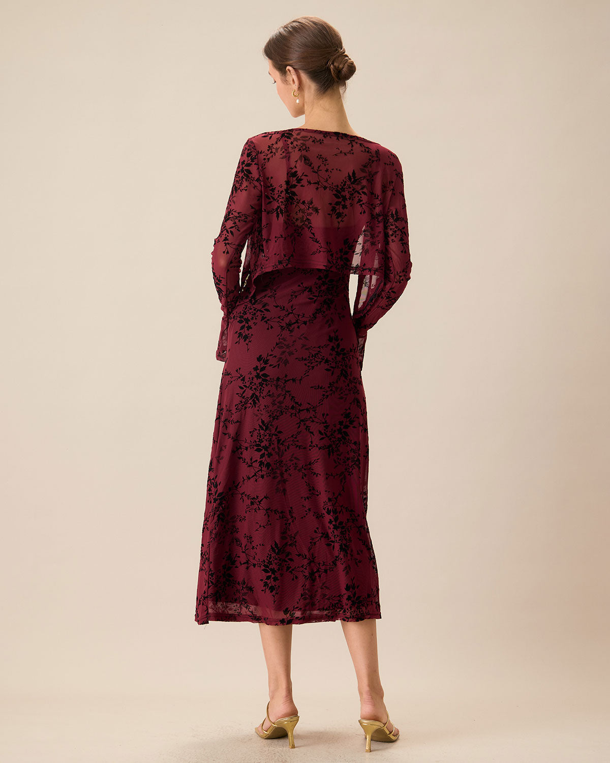 Hélène | Damen Floral-Midikleid figurbetont – Rot